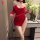 Sexy red dress with split design and chain strap, perfect for festive occasions or evening wear.