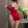 Sexy red christmas-themed lingerie with a seductive split design and chain detail, perfect for festive occasions.