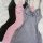 Three butterfly knot split slit cami sleep dresses in black, pink, and gray with lace trim on a fluffy white background.