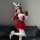 Sexy gold velvet christmas outfit featuring bunny ears, festive red dress, and playful pose perfect for new year role play.