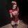 Woman wearing red lace chaomu seductive lace bodysuit with sheer mesh, adjustable straps, and matching accessories.