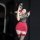 Woman in red high-waisted lace chemise with black mesh bodice, holding phone for mirror selfie. chaomu sexy strapless bodysui...