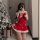 A woman poses with a christmas tree, wearing a red velvet christmas cosplay lingerie set featuring a sexy nightgown and festi...