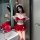 Sexy santa-themed christmas eve lingerie set featuring a festive red bodysuit with matching bra and shorts, perfect for holid...