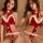 Sexy christmas-themed lingerie set featuring velvet strap nightgown with festive buttons and fluffy trimmings, perfect for ho...