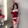 Sexy christmas bunny girl costume set featuring a red corset top, mini skirt, and bunny ears, perfect for role play and cospl...