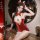 Sexy red christmas lingerie set with reindeer antlers headband, perfect holiday role play outfit.