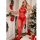 Sexy red mesh bodysuit with cross-back design and open-crotch style, perfect for festive occasions.