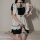 Cute japanese maid cosplay dress featuring a short skirt, ruffled sleeves, and lace details, perfect for anime enthusiasts se...