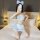 Cute maid costume lingerie set featuring blue and white checkered design with lace details, perfect for cosplay or fantasy ou...
