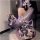 Domoira temptation lingerie set - deep v japanese kimono style cosplay outfit with floral fox dream design