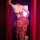Woman in red dunhuang flying apsara lingerie set with gold-embossed sheer mesh, hanfu-inspired design for curvy figures.