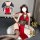 Exotic lace sheer high-waist split cheongsam costume set - rose dancer erotic lingerie outfit featuring lace details and vibr...