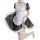 A woman wearing a fantasy romance maid dress, featuring a cute pure-yuri lolita apron outfit inspired by anime cosplay. the d...