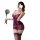 Woman in purple feiniao moon gazer lace sleepwear set, holding phone and paddle, sheer camisole and briefs for date night.