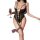 Woman in black lace sleepwear holding wine glass, stylish and comfortable feiniao moonlight set with fishnet stockings.