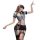 Flirty lace nursing bra set with front clasp and sheer stockings in a secretary-style uniform outfit, featuring a playful pos...