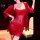 Woman modeling red french lace lingerie set with sheer slip dress and matching robe, bodycon fit for women.