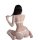 Woman wearing white golden night floral lace lingerie set with push-up bra and matching panty, kneeling pose showing back vie...