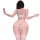 Woman wearing golden night lace embroidery lingerie set with push-up bra, floral thong, and lace-topped stockings.