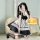 Japanese black and white maid dress with ruffled details, perfect for cosplay or cute outfits. plus size friendly design.