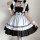 Japanese maid costume dress featuring black and white colors, cute anime lolita style with ruffles and corset design, perfect...