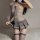 Sexy jk uniform lingerie set featuring sheer bodice, tie-front design, pleated skirt, and stockings, perfect for cosplay or s...