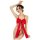 Woman modeling red lace halter neck bodysuit with bow backless sexy thong set - premium erotic lingerie for women.