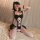 Seductive black lace maid costume for women, featuring sheer design and crisscross detailing, creating an illusion of allure ...