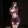 Woman wearing purple lace nursing lingerie set with sheer bra, panty, and matching blindfold in seductive pure-yu style.