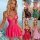 Woman modeling pink lace sleepwear set; also shown in black, green, red, and light pink. elegant cami nightdress styles.