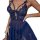 Elegant blue lace cami and short nightdress set for women, featuring intricate floral patterns and adjustable straps.