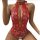 Red lace sheer lingerie set with floral pattern, featuring a halter neck and deep v-front design for intimate sleepwear.