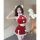 Sexy red velvet santa-themed lingerie set featuring a mini skirt with lace trim and adjustable straps, perfect for festive oc...