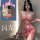 Woman wearing shiny pink liruru pvc halter bodycon mini dress with lace-up cut-out details and sheer fabric.
