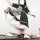 A person wearing a lolita-style dress featuring a crinoline petticoat, black lace details, and a voluminous skirt, perfect fo...