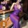Double-elle plus size sexy long dress - sheer lace bodycon nightclub outfit & party costume, featuring sheer purple lace desi...