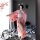 A woman poses in a pink floral japanese kimono-style cat lingerie set, featuring sheer satin fabric and elegant design, perfe...