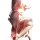 A woman wears a pink floral-patterned japanese kimono-style cat lingerie set, featuring sheer satin fabric, elegant design, a...