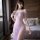 Elegant purple lace long dress with floral patterns, offering sheer design and delicate fabric for sensual nightwear.