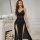 Sexy lace sleepwear set featuring sheer high-slit long nightgown, elegant design with intricate lace details, perfect for a l...