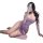 A woman poses in a sensual purple lace long dress, showcasing its elegant design and sheer fabric. perfect for sleepwear or u...