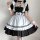 A stylish maid costume cosplay dress featuring black and white colors, ruffled details, and a voluminous skirt perfect for an...