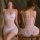 Woman wearing white mannyan french-style lace chemise, sheer bodycon nightgown with delicate lace detailing.