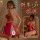 New years festive red lace cheongsam bodysuit with sheer halter neck, mandarin collar, and high slit design, perfect for eleg...