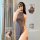 Sensuous split cheongsam lingerie with high-neckline design, emphasizing full thighs and under-breast area for a bold, sexy l...
