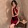 Manyan new year red velvet cheongsam dress - sexy halter neck chinese style open-front slit lingerie
