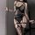 Meizhilan busty lace mesh bodysuit with sheer pantyhose – seductive leather-trimmed bondage lingerie set featuring sheer mesh...