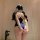 Woman wearing midnight charm sexy lace bodysuit swimwear, open-crotch one-piece with adjustable straps, showcasing a stylish ...