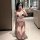 Woman kneeling in bathroom wearing muran sensual lace bodysuit - open-crotch tight sleepwear with red trim and nursing-style ...
